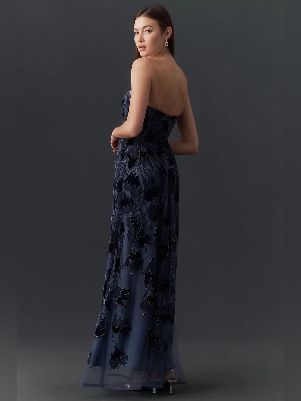 Helsi Sasha Floral Strapless Maxi Dress in Demin Blue Size XS Preloved - Picture 3 of 10